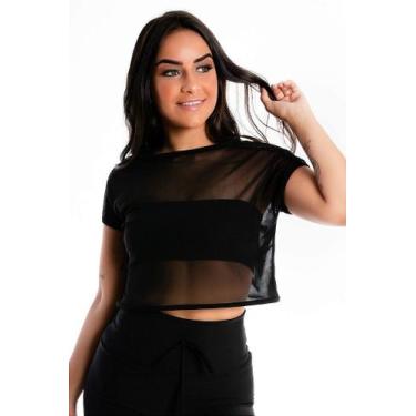 Imagem de Blusa Cropped Preta Transparente Com Cropped Preto sem alça - RACY, PR