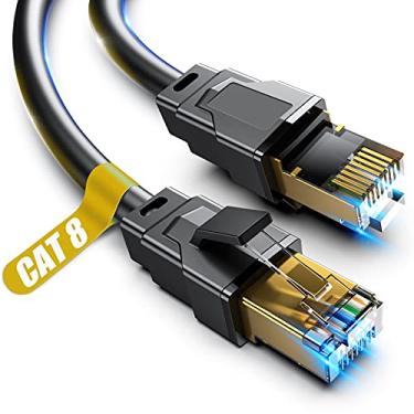 Imagem de Cabo Ethernet Cat8, cabo de rede LAN Cat8 de alta velocidade de 9 metros, 2000 Mhz, 40 Gbps, conector RJ45 banhado a ouro, na parede, ao ar livre, resistente a UV, à prova de intempéries para roteador, modem, jogos.
