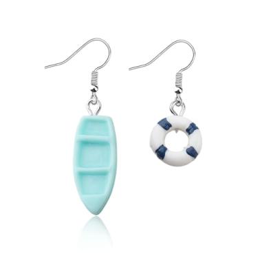 Imagem de MAOFAED Brincos de canoa e boia salva-vidas para amantes de atividades ao ar livre, presente de vida no lago, brinco de verão, presente náutico (brinco de canoa)