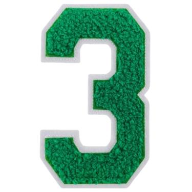 Imagem de 1 peça de adesivos de números de chenille verde de 10 cm, adesivos de ferro para chapéus, bolsas, mochilas, jeans, par com letras universitárias grandes iniciais, acessórios DIY (verde 3)