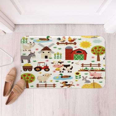 Imagem de Tapetes de banho de trator de desenho animado para banheiro animais de fazenda fofos tapetes de banho para banheira de chuveiro crianças crianças crianças casa de fazenda tapetes de banheiro fofos animais de fazenda acessórios de banheiro 40,64 cm x 60,96 cm