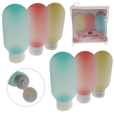 Imagem de Kit Viagem 6x Mini Frascos Portátil 70ml Silicone P/Shampoo Creme + Necessaire Viagem
