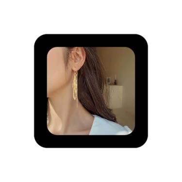 Imagem de Erimberate Brincos boêmios com pingente de folha de folhas vazadas douradas, borla, brincos de corrente de lustre de folhas longas, brincos de metal para mulheres, Zinco, Sem pedra preciosa