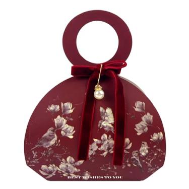 Imagem de 20 caixas de presente pequenas, caixas de lembrancinhas de flores e pássaros com alça, laço de veludo, pingente de pérola para festa de aniversário de casamento dia dos namorados presentes 10 x 13 cm