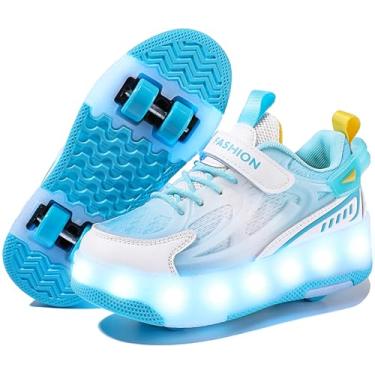 Imagem de Ufatansy Tênis de patins para crianças, meninas, meninos, 4 rodas destacáveis, tênis esportivos, 16 modos, luzes de LED coloridas, recarregáveis, modernos, sapatos, presentes, 9932-verde - 4 rodas, 20