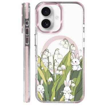 Imagem de Yuning419 Capa para iPhone 16, compatível com Magsafe, capa transparente com proteção total da câmera para meninas e mulheres, capa magnética protetora à prova de choque - Campanula Bunny