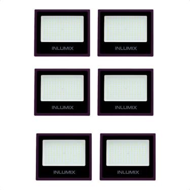 Imagem de Kit 6 Refletor Holofote De Led 100W Branco Frio 6500K Preto