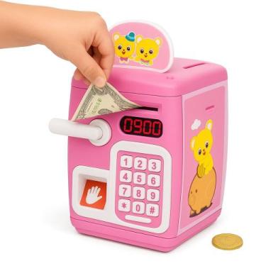 Imagem de Cofrinho Eletrônico Rosa Digital Com Senha Notas E Moedas - Yeet