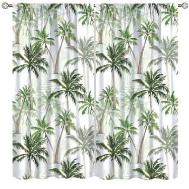 Imagem de Cortina de palmeira tropical, cortinas de tratamento de janela com estampa de coqueiro de verão para sala de jantar, sala de estar, cozinha, café, quarto, escritório, decoração, 107 x 114 cm