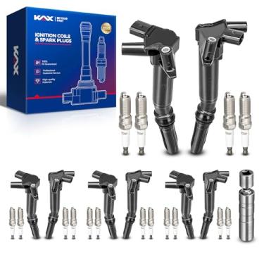 Imagem de KAX 4 bobinas de ignição UF639+4 UF631 e 16 velas de ignição de irídio SP526 com soquete magnético para FD F-250 F-350 Super Duty 2011-2017, F-150 2010-2014, E-350 E-450 Super Duty 2017, 6,2 L