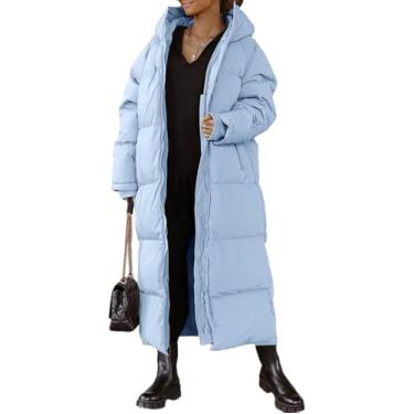 Imagem de Mulheres Longo Acolchoado Casaco Com Capuz Maxi Comprimento Manga Longa Puffer Jaqueta Acolchoada Casaco Acolchoado Inverno Outerwear, Blue, XL