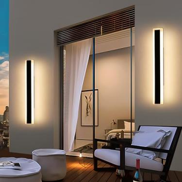 Imagem de Daoseolo Pacote com 2 lâmpadas para varanda externa, arandela de parede LED moderna de 59,9 cm, luminária externa IP65 à prova d'água, 3 luzes coloridas 3000K/4500K/6000K, 24W, iluminação externa para