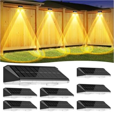 Imagem de Pacote com 8 lâmpadas solares para cerca, à prova d'água, IP65, energia solar, 3 modos (quente/neutro/branco frio) luz de deck solar com ligar/desligar automaticamente, lente LED para deck/parede