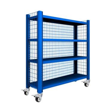 Imagem de Prateleiras De Garagem Ajustáveis De 4 Níveis De Serviço Pesado Com Grade De Arame Rack De Armazenamento Móvel De Metal Para Armazém Industrial Porão & Loja, Blue, 80x40x150CM