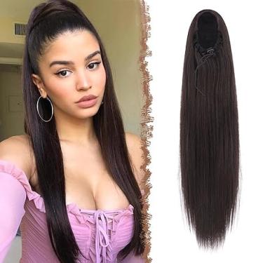 Imagem de Extensão de rabo de cavalo com cordão reto de 40,6 cm, rabos de cavalo, cor natural, apliques de cabelo humano, extensão de rabo de cavalo para mulheres e meninas, preto natural 1B (cabelo liso, 40,6