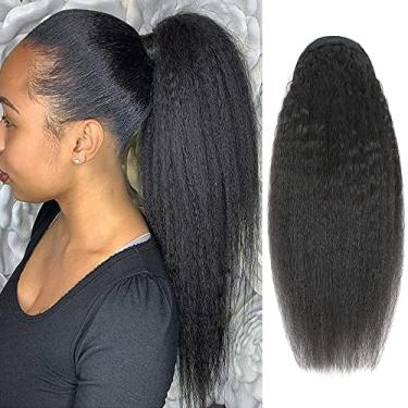 Imagem de Extensões de Cabelo Humano Rabo de Cavalo Liso Remy Brasileiro 61 cm Cordão Rabo de Cavalo Rabo de Cavalo Cabelo Humano Liso Grampo em Extensões de Cabelo Natureza Preto para Mulheres (Cabelo Yaki, 61