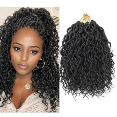 Imagem de Short Goddess Locs Crochet Hair 25.4 cm River Locs Boho Hippie Locs ondulado crochê com cabelo encaracolado no meio e extremidades tranças extensões de cabelo (7 pacotes, 25,4 cm, 1B)