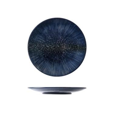 Imagem de Prato listrado esmaltado em forno redondo de cerâmica para casa criativo retrô - 20 cm - mar nebuloso