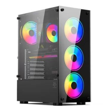 Imagem de Gabinete De Computador Gamer, Mid Tower, 4 Ventoinhas Fans, Slots De Expansão PCi-e, Painel Lateral Transparente, Novo
