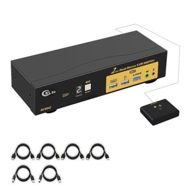 Imagem de CKLau Monitores Comutadores Hdmi Kvm De 2 Portas 8K A 60Hz E 4K 144Hz Com Cabos, Suporta Emulação Edid, Comutação Por Teclas Atalho, Fibra Óptica Digital 5.1 Saída Áudio Surround 7.1