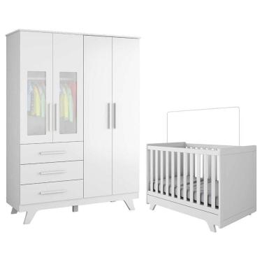 Imagem de Jogo de Quarto Infantil Retrô Janelas Guarda Roupa e Berço - Móveis Peroba