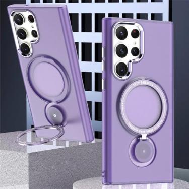 Imagem de Para samsung s23 22 21 ultra puls suporte giratório silicone translúcido fosco resistente à queda caso, roxo, para samsung s23ultra