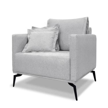 Imagem de Poltrona Decorativa Estofada em Linho com Pés Metálicos - Living Lucad