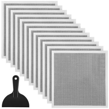 Imagem de Blulu Kit de reparo de drywall de 13 peças, remendos de drywall de 30 x 30 cm para furos, remendos de parede de gesso, malha de alumínio autoadesiva com raspador, kit de reparo para parede e teto