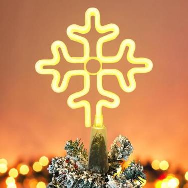 Imagem de Topper de árvore de Natal KOUPA Snowflake com luzes LED brancas quente
