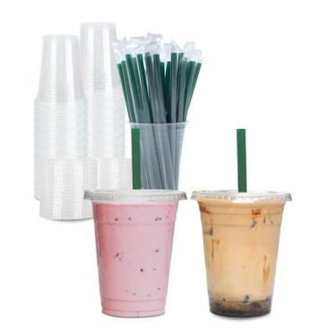 Imagem de Copos de plástico Aatriet 16 onças transparentes com tampas e canudos,