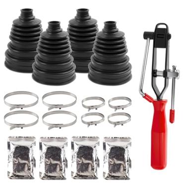 Imagem de Kit de reparo de bota de eixo universal de 4 peças, serve para eixos de 26 mm-34 mm, altura de 4,92" (125 mm), silicone premium, sela sujeira e umidade, inclui 1 alicate e 8 grampos de aço inoxidável