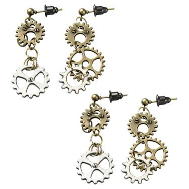 Imagem de HOBBIESAY 2 pares de brincos vintage steampunk mecânicos de relógio antigo estilo punk para decoração diária feminina, 43.5mm, Metal, Sem pedra preciosa