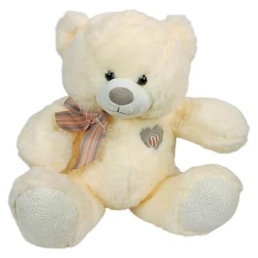 Imagem de Urso Oliver Pelúcia Com Lacinho Bordado Coração 35cms (Creme)