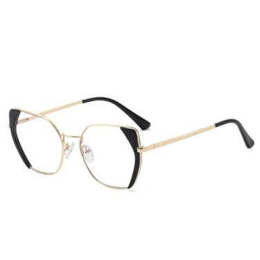 Imagem de HCHES Armação de óculos retrô polígono feminina, moderna, dupla cor, dobradiça de mola, masculina, transparente (preta)