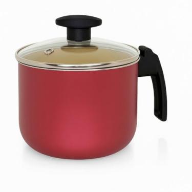 Imagem de Canecão Antiaderente Fervedor Leiteira 14 Cm Teflon Com Tampa de Vidro(Cereja e bege)