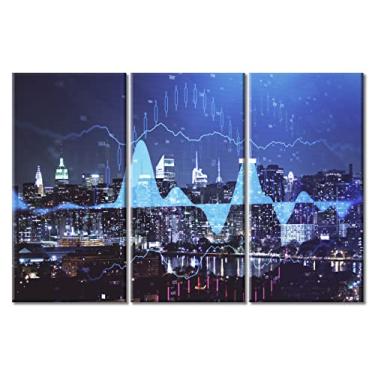 Imagem de TUMOVO Quadro Forex Desenhos sobre Paisagem Urbana Arte de Parede 3 Painéis Cidade Inteligente e Tecnologia da Informação Pinturas Abstratas Decoração de Parede para Quarto Impressão em Tela