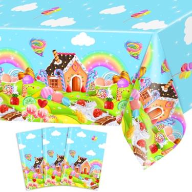 Imagem de Avezano 3 peças de toalha de mesa de festa Candyland colorido pirulito capa de mesa doce terra festa de aniversário suprimentos de chá de bebê
