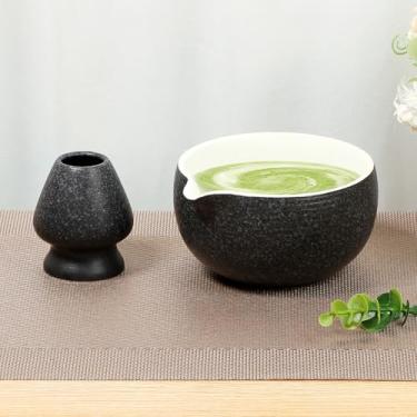 Imagem de XYTZHSAI Tigela Matcha com bico e suporte para batedor, tigela de chá matcha de cerâmica premium de 500 ml, matcha chawan cerimonial japonesa resistente ao calor para cerimônia de chá Matcha - Kit