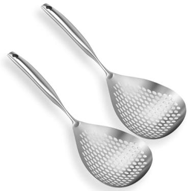 Imagem de Escumadeira escumadeira, colher de escumadeira de aço inoxidável 304 de 38 cm com cabo longo, concha de escumadeira, escorredor de cozinha, colher de coador para cozinha, fritar, cozinhar, escorrer