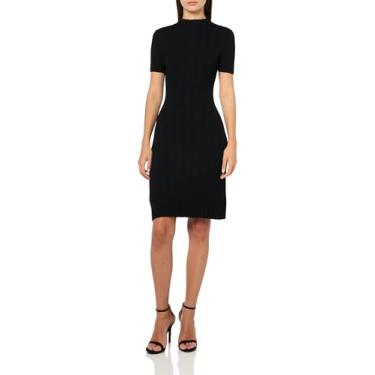 Imagem de HUGO Vestido feminino de manga curta com gola redonda, Brilho preto, G