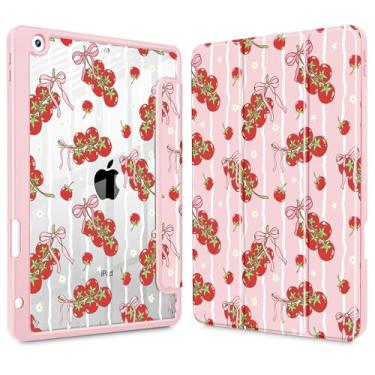 Imagem de Lepeoac Capa para iPad 9ª geração com suporte para lápis, iPad 8ª/7ª geração de 10,2 polegadas, [suporte embutido para lápis] Suporte de três dobras com proteção traseira de TPU transparente para