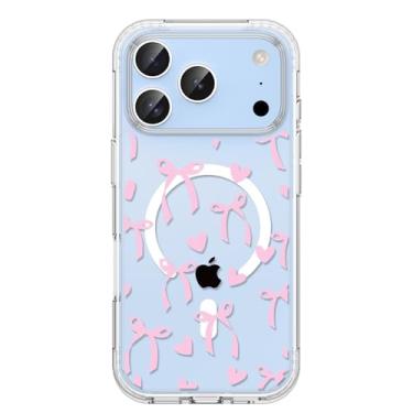 Imagem de Jmltech Capa magnética para iPhone 168 Pro Max feminina estética transparente com laço de fita compatível com MagSafe Wireless Slim Anti-amarelamento à prova de choque capas protetoras para celular