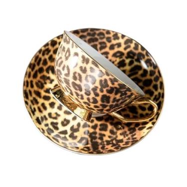 Imagem de Caneca de café de cerâmica Xícara de café premium personalizada com osso leopardo, conjunto europeu luxo para chá da tarde e pires cerâmica para uso doméstico
