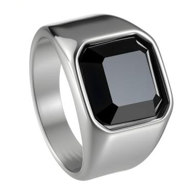 Imagem de Udolfly Anel masculino de aço inoxidável com sinete para homens e mulheres, prata/preto/dourado, anel de dedo quadrado, presente para pai e marido, 8, Metal, Zircônia cúbica