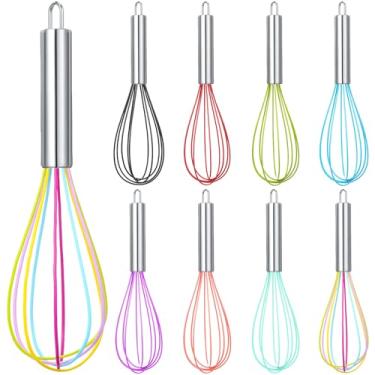 Imagem de Domensi 8 peças de 20 cm batedores a granel para cozinhar batedores de silicone, aço inoxidável, revestidos à mão, de metal resistente ao calor, para sala de aula, cozinhar, lembrancinha de festa