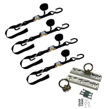 Imagem de 4PK 2.5 cm x 6' Cam Buckle Tie Down Straps, Soft Loop Ratchet Straps 544.3 kg Resistência à ruptura clipe de segurança S ganchos tiras de fixação e 15 cm L pista para motocicleta, caiaque, ATVs, carro