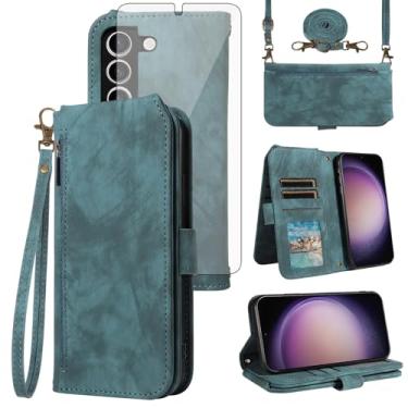 Imagem de Asuwish Capa de celular para Samsung Galaxy S23 5G carteira celular com protetor de tela de vidro temperado alça transversal alça flip suporte para cartão de crédito S 23 23S GS23 G5 SM-S911U 6,1