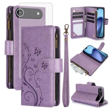 Imagem de Asuwish Capa de telefone para iPhone 17 Air 6,6 polegadas carteira celular com protetor de tela de vidro temperado alça flor flip zíper porta-cartão slot suporte suporte i Phone17 i17 17Air mulheres