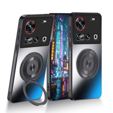 Imagem de Anlalish Capa compatível com Nubia Z70 Ultra com suporte, capas rígidas ultrafinas de PC, capa de telefone fosca à prova de choque para Nubia Z70 Ultra com anel magnético (preto)