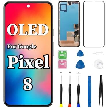 Imagem de Tela OLED para Google Pixel 8 5G Substituição LCD Touch Display Frame Digitalizador com Conjunto Completo de Kit de Ferramentas de Reparo Montagem GKWS6 G9BQD GA048551-US (Suporte a Impressão Digital)